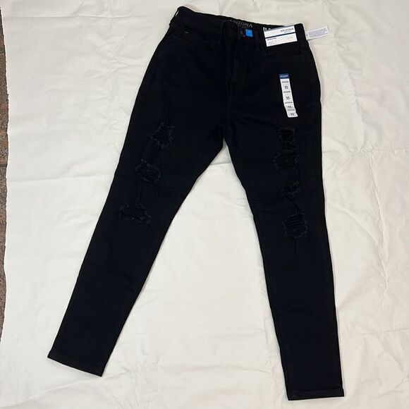 Arizona Jean Co Jegging Size 11 Black Distressed Hi Rise Slimmest Fit Stretchy - Picture 4 of 9